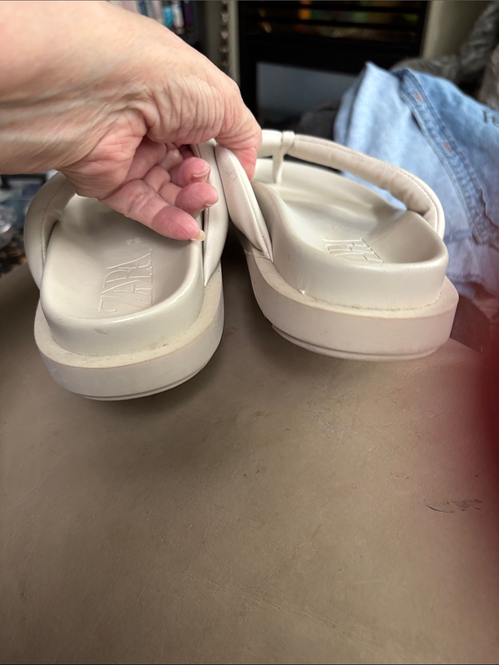 Zara Cream Platform Thong Sandals Size 38 Eu.  Excellent Condition - Picture 4 of 5